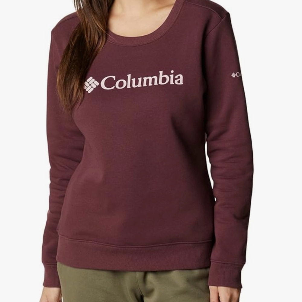 Columbia Sunridge Crew Neck Sweatshirt Womens Sz XL Maroon White Logo Cotton EUC